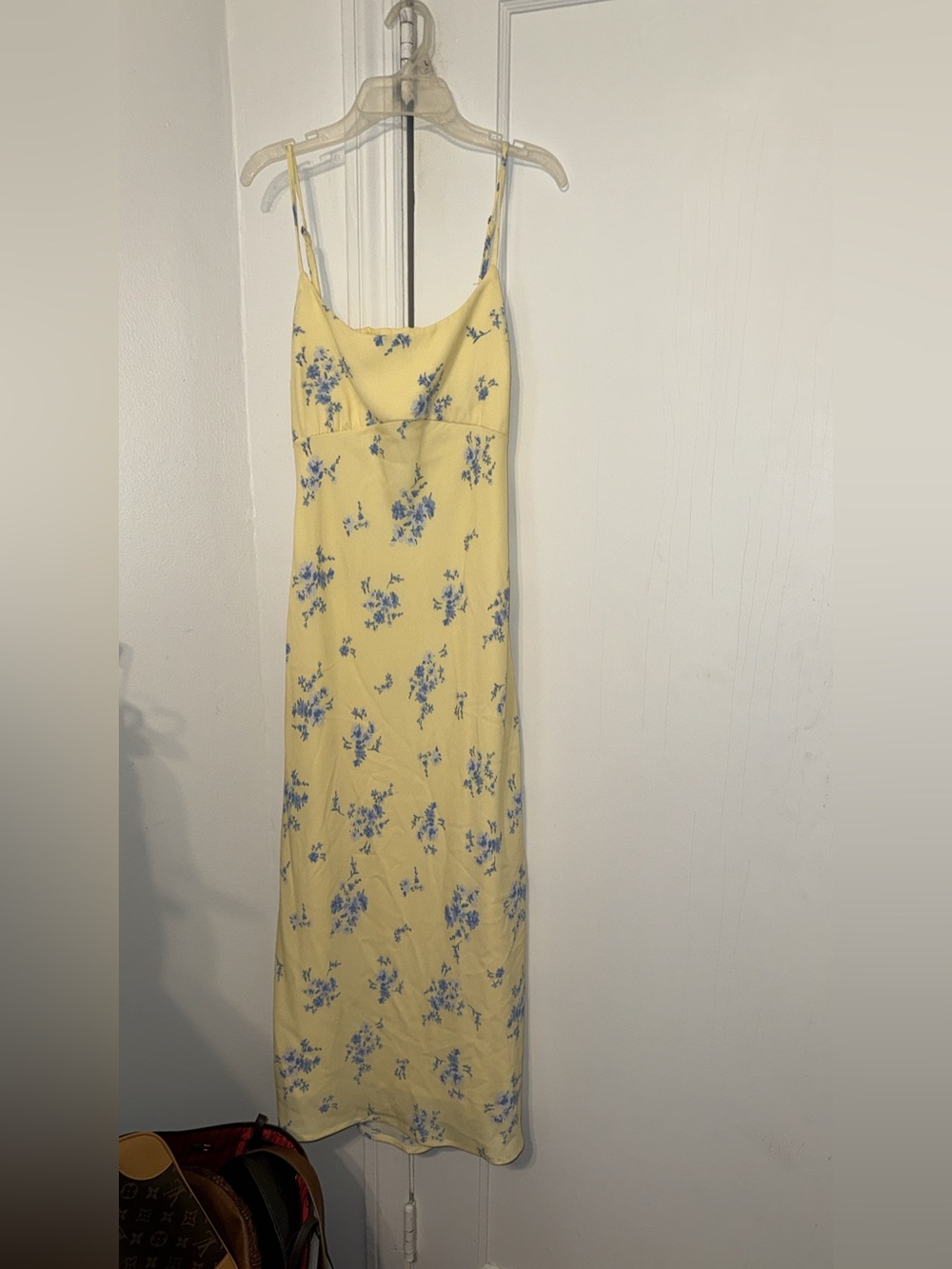 Hollister Yellow Maxi Slip Dress with Blue Floral Print